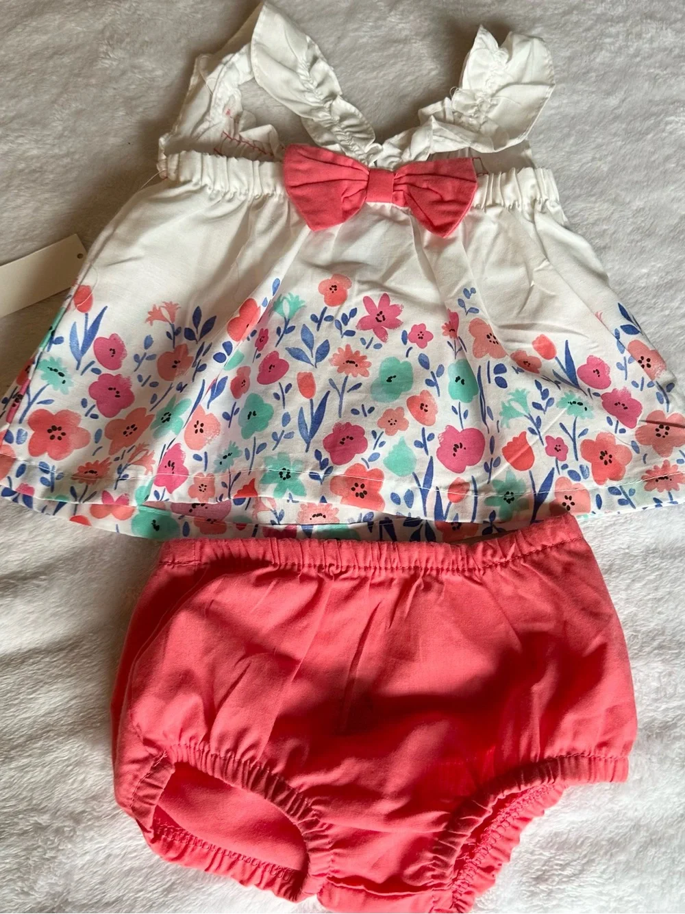 Girls White Floral Tank & Coral Shorts Matching Set